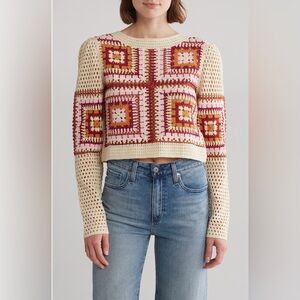 Women's Multicolor Crochet Patchwork Sweater